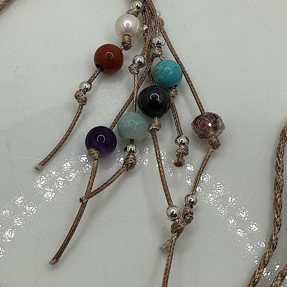 ARTISAN Gemstones and Pearls Braided Tan Cord Tassel Necklace 23 1/2” long - Picture 14 of 14